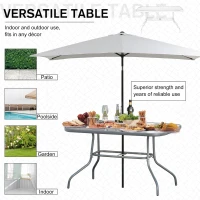 Outsunny Metal Garden Dining Table with Umbrella Hole, Outdoor Patio Table with Tempered Glass Top, 55" x 31.5"(m-4)
