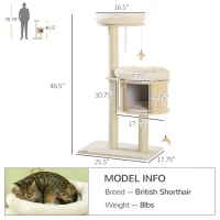 PawHut Cat Tree, 3 Level Cat Tower with Scratching Posts, Bed, Condo, Badminton Toys, for Multiple Kittens(m-3)