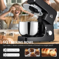 HOMCOM 6 Qt Stand Mixer with 6+1P Speed, 600W and Tilt Head, Kitchen Electric Mixer with Stainless Steel Beater, Dough Hook and Whisk for Baking Bread, Cakes and Cookies, Black(m-5)
