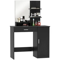 HOMCOM Vanity Desk with Mirror, Makeup Vanity w/ Drawer, Open Compartment and Shelves, Cabinet, Adjustable Shelves for Bedroom(m-11)