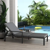 Outsunny Wicker Chaise Lounger with 5-Level Adjustable Backrest, Light Grey(m-8)