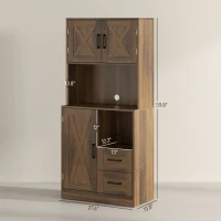 HOMCOM 60" Kitchen Pantry Storage Cabinet, Farmhouse Kitchen Hutch with Microwave Oven Countertop, Adjustable Shelves, Brown(m-3)