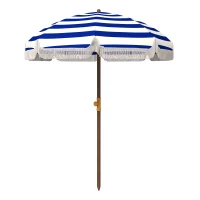 Outsunny 6.2' Beach Umbrella for Travel, Vent, Ruffles, Carry Bag, Portable Outdoor Umbrella for Garden, Blue Stripe(m-1)