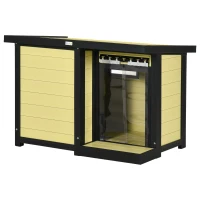 PawHut Outdoor Indoor Dog House with Openable Top, Weather Resistant Dog Kennel with Porch, Pet Furniture for Small and Medium Sized Dogs, Natural Wood(m-11)