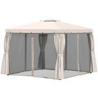 Outsunny 10' x 10' Outdoor Patio Gazebo Double Soft-top Garden Shelter Tent with Beautiful Polyester Curtains, & Mesh Screen Drapes, Cream White(m-11)