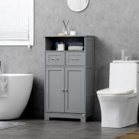 kleankin Bathroom Cabinet Organizer, Freestanding Small Storage Cabinet with Two Drawers and Adjustable Shelf for Living Room, or Entryway, Grey(m-10)