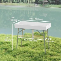 Outsunny 3.4ft Folding Ice Cooler Table with Drain, Outdoor Patio Party Cooler for Drinks, Fishing Cleaning Table with Storage Shelf for Picnic BBQ Camping Wedding, White(m-3)