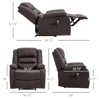 HOMCOM Vibrating Massage PU Leather Recliner Chair, Footrest with Remote Control, 8 Massaging Points, Dark Brown(m-3)