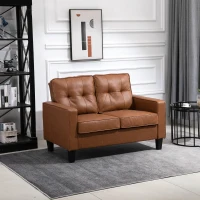 HOMCOM 51" PU Leather Loveseat, Upholstered Double Sofa Couch with Armrests, Tufted Backrest, Pocket Spring and Sponge Padded Cushion for Living Room, Bedroom, Home Office, Brown(m-1)