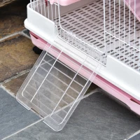 PawHut 32"L 4-Level Small Animal Cage with Universal Lockable Wheels, Slide-out Tray for Bunny, Chinchillas, Ferret, Pink(m-10)