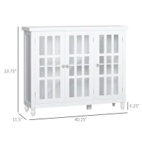 HOMCOM Sideboard, Buffet Cabinet with 3 Tempered Glass Doors, Stripe Pattern and Adjustable Storage Shelf, Credenza, White(m-3)