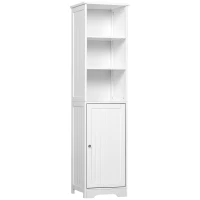kleankin Tall Bathroom Storage Cabinet, Freestanding Tower Cabinet with Adjustable Shelf, 3 Open Shelves, White(m-11)