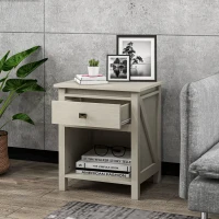 HOMCOM Bedside Table, Farmhouse Nightstand with with Drawer and Storage Shelf, Night Table for Bedroom, White(m-7)