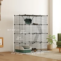 PawHut 4-Tier DIY Large Cat Cage with Hammock, Platforms, Ramps, Accessories for 1-3 Cats, Indoor Use, Black(m-3)