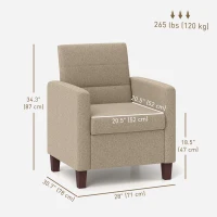 HOMCOM Fabric Accent Chair, Modern Armchair with Seat Cushion and Non-Slip Pads for Living Room, Bedroom, Light Brown(m-3)