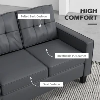 HOMCOM 51" PU Leather Loveseat, Upholstered Double Sofa Couch with Armrests, Tufted Backrest, Pocket Spring and Sponge Padded Cushion for Living Room, Bedroom, Home Office, Grey(m-4)