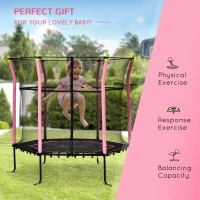 Soozier 63" Kids Trampoline Mini Indoor Bouncer Jumper with Enclosure Net Elastic Thick Padded Pole Gift for Child Toddler Age 3-10 Years Old Pink(m-7)
