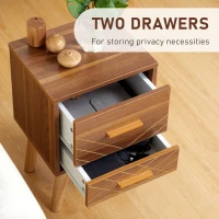 HOMCOM Scandinavian Bedside Table, Side End Table with 2 Drawers and Wood Legs, 13.8" x 12.6" x 20.3", Brown(m-5)