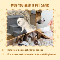PawHut Dog Stairs, 3-Tier Dog Steps for High Bed Couch with Storage Box, Portable Dog Ramp Home Ladder for Small Cat and Dog(m-4)
