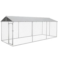 PawHut 19.7' x 7.5' x 7.5' Large Outdoor Dog Kennel Tall Dog Run with Waterproof , UV Resistant Cover, for Large Dogs, Silver(m-2)