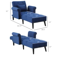 HOMCOM 2-In-1 Chaise Lounge Indoor with Rolled Armrest, Nailhead Trim and Button Tufting, Adjustable Velvet Fabric Upholstered Sofa for Bedroom and Living Room, Blue(m-3)