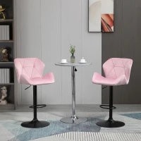 HOMCOM Velvet-Touch Bar Stool Set of 2 Fabric Adjustable Height Armless Counter Chairs with Swivel Seat, Pink(m-8)