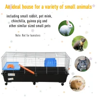 PawHut 47" Small Animal Cage, Rolling Guinea Pig Cage with Food Dish, Water Bottle, Hay Feeder, Platform, Ramp, Black(m-4)