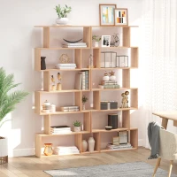 HOMCOM 76" 6-Tier Geometric Wooden Bookcase S Shaped Storage Display Bookshelf Modern shelf Open Concept Living Room Home Office Furniture, Maple(m-4)