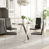 HOMCOM Kitchen Chairs Set of 4, Dining Chairs w/ Faux Leather Upholstery and Steel Legs for Living Room, Dining Room, Black(m-1)