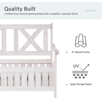 Outsunny Wooden Outdoor Storage Bench 2-Person Patio Bench with Louvered Side Panels and X-Shape Back for Garden, Patio, White(m-6)