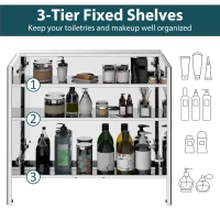 HOMCOM Wall Mounted Mirror Cabinet, Bathroom Medicine Cabinet with Mirror, 2 Doors and 3-tier Shelving, Silver(m-6)