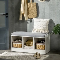 HOMCOM Shoe Bench with Storage Cubes, Shoe Cabinet with Cushion and Open Compartments, for Entryway, Hallway, White(m-8)