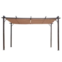 Outsunny 10' x 13' Aluminum Patio Pergola with Retractable Pergola Canopy, Backyard Shade Shelter for Porch, Outdoor Party, Garden, Grill Gazebo, Brown(m-11)
