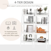HOMCOM Set of 2, 4 Tier Ladder Shelf Bookcase, Multi-Use Display Rack, Storage Shelving Unit Display Stand, Flower Plant Stand, Home Office Furniture, White(m-6)
