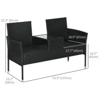 Outsunny Patio Furniture w/ Mid-Table PE Rattan Loveseat w/ Cushion, Black(m-3)