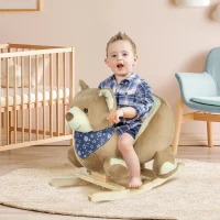 Qaba Baby Rocking Horse Bear Design Plush Stuffed Rocking Chair, Wooden Rocking Horse with Sound, Seat Belt for Boys and Girls Gift, Brown(m-1)