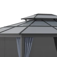 Outsunny 10' x 12' Hardtop Gazebo Canopy with Polycarbonate Roof, Aluminum Frame, Permanent Pavilion Outdoor Gazebo with Netting, for Patio, Garden, Backyard, Deck, Lawn, Black(m-9)