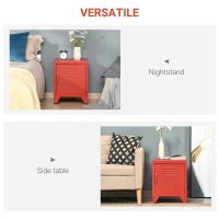 HOMCOM Industrial End Table, Living Room Side Table with Locker-Style Door and Adjustable Shelf, Red(m-5)