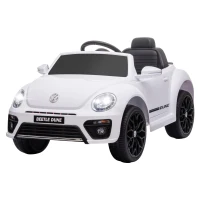 Qaba 12V Volkswagen Beetle Licensed Electric Car for Kids w/ Remote Control, 4 Spring Suspension Wheels, Soft Start, White(m-2)