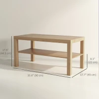 HOMCOM 2 Tier Coffee Table with Storage Shelf, Rectangular Center Table for Living Room, Home Office Furniture Nature Wood(m-3)