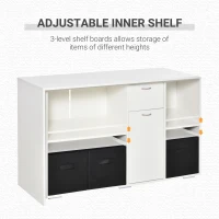 HOMCOM Convertible L-Shaped Computer Desk, Corner Table wth 3 Fabric Storage Boxes, Retractable Home Office Desk, White(m-7)