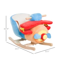 Qaba Kids Rocking Horse, Wooden Plush Ride-on Plane Chair Toy with Lullby Song and Seat Belt for 18 Month +(m-3)