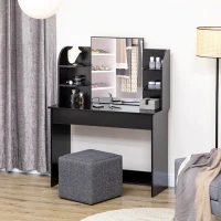 HOMCOM Vanity Desk with Mirror, Makeup Vanity with Open Shelves and Drawer, Dressing Table for Bedroom, Black(m-8)