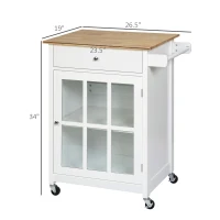 HOMCOM 27" Rolling Kitchen Island Cart with Drawer and Glass Door Cabinet, Kitchen Trolley with Adjustable Shelf and Towel Rack, White(m-3)