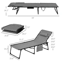 Outsunny Folding Chaise Lounge Set with Reclining Back, 25.6" x 74" x 14.2", Gray(m-3)