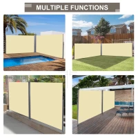 Outsunny 20' Double Retractable Patio Side Awning Garden Sun Shade with UV-Fighting Screen, Auto Pull-Back Function, & Steel Frame, Outdoor or Indoor Use, Beige(m-6)