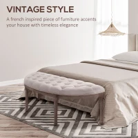 HOMCOM Semi-Circle End of Bed Bench with Tufted Design, Upholstered Bedroom Entryway Bench with Rubberwood Legs, Off White(m-4)