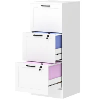 HOMCOM 3 Drawer Filing Cabinet with Lock, Office Storage Cabinet with Adjustable Hanging Bars for A4 Letter Size Files, White(m-2)