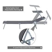 Outsunny Outdoor Pool Chaise Lounge Chair, Folding Tanning Chair with Sun Shade, Gray(m-5)