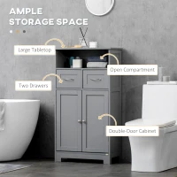 kleankin Bathroom Cabinet Organizer, Freestanding Small Storage Cabinet with Two Drawers and Adjustable Shelf for Living Room, or Entryway, Grey(m-4)